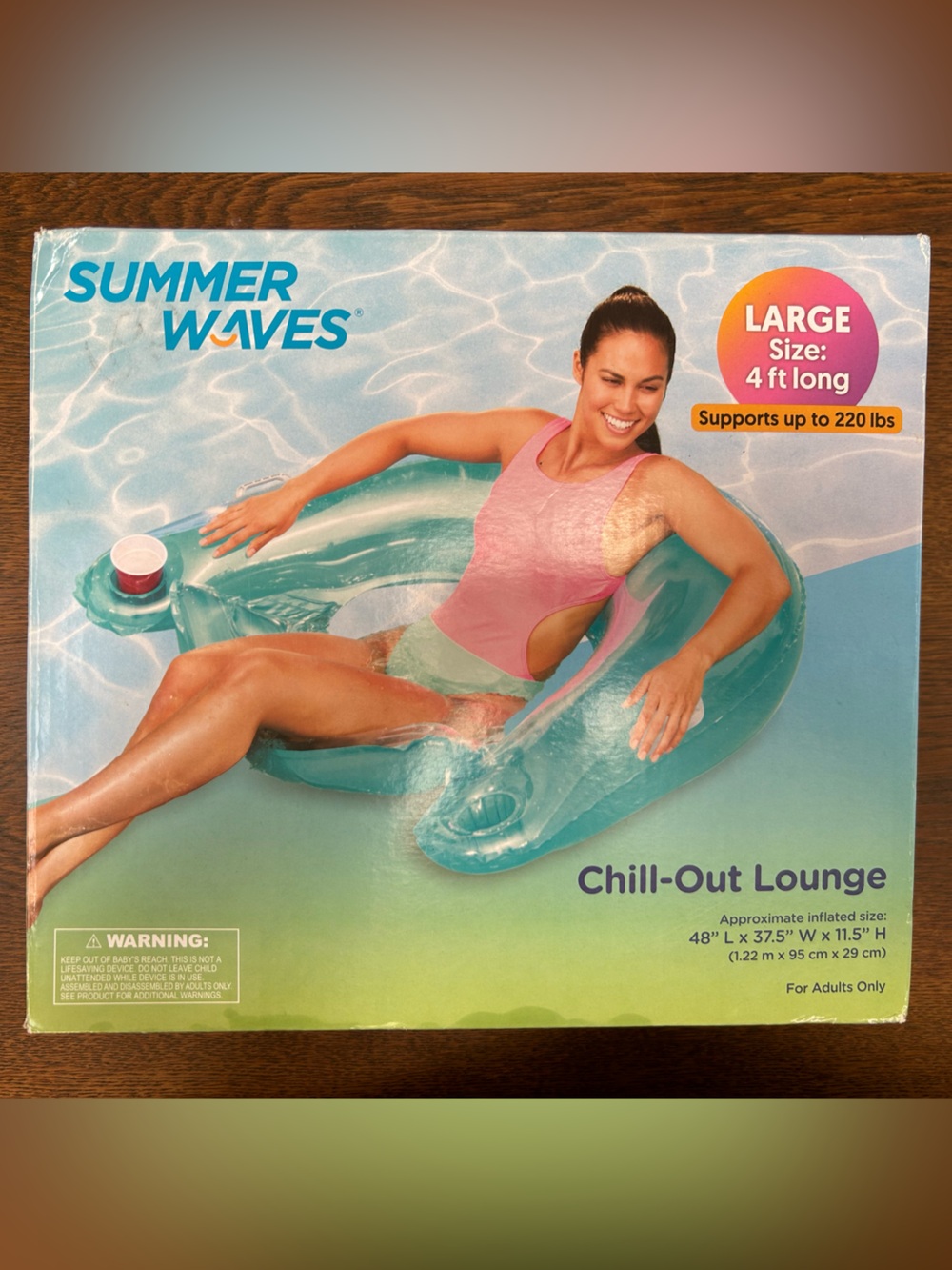 Summer Alert! Chill-Out Lounge - Aqua Large Swim Float w/2drink holders.